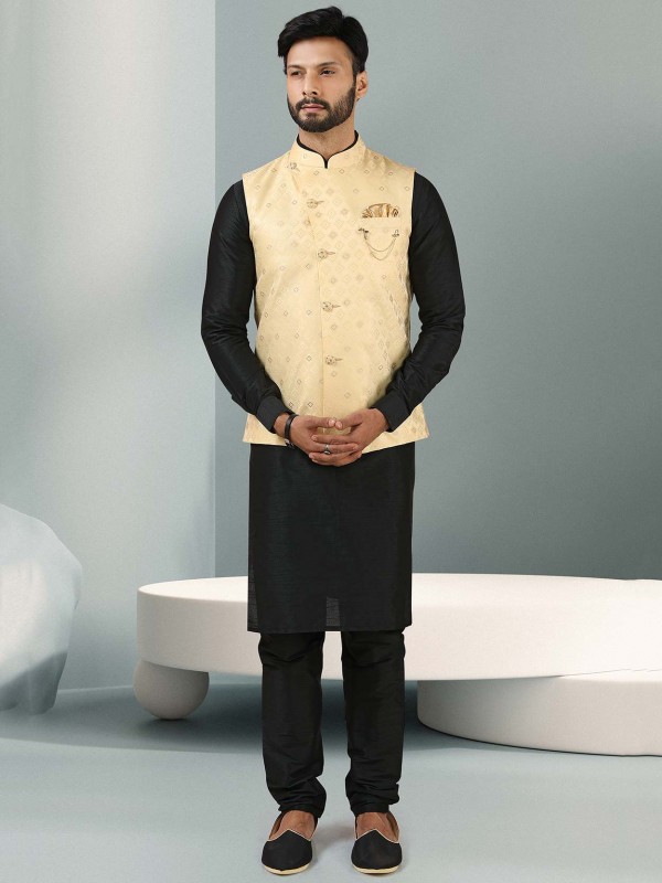 Black,Beige Colour Indian Designer Kurta Pajama Jacket.