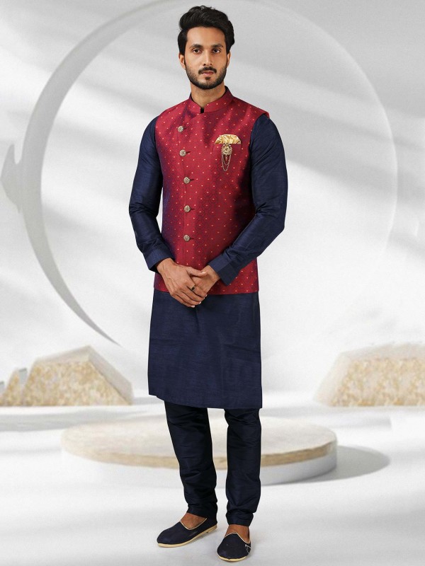 Blue,Red Colour Indian Wedding Kurta Jacket.