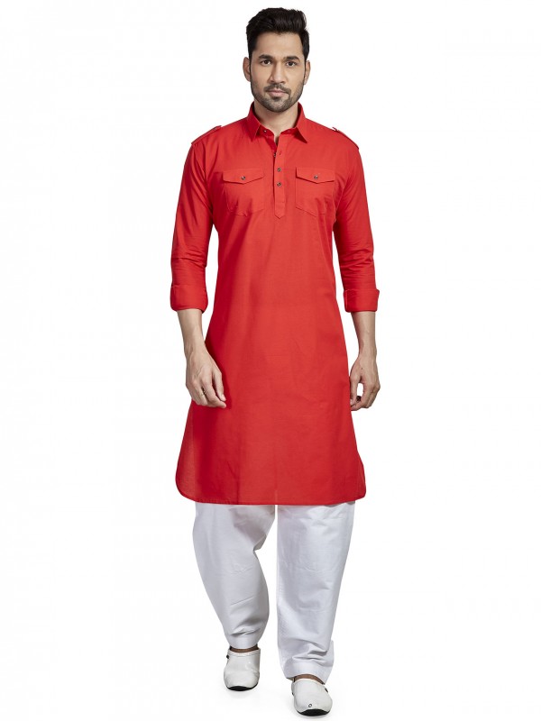 Red Colour Mens Kurta Pajama in Cotton Fabric.