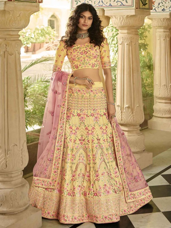 Yellow Colour Art Silk Fabric Wedding Lehenga Choli With Zari,Sequin Work.