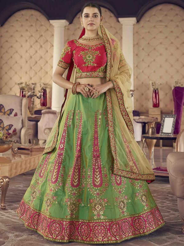 Green Colour Jacquard Silk Fabric Traditional Lehenga Choli.