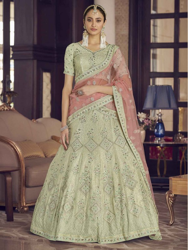 Pista Green Colour Crepe Fabric Designer Women Lehenga Choli.