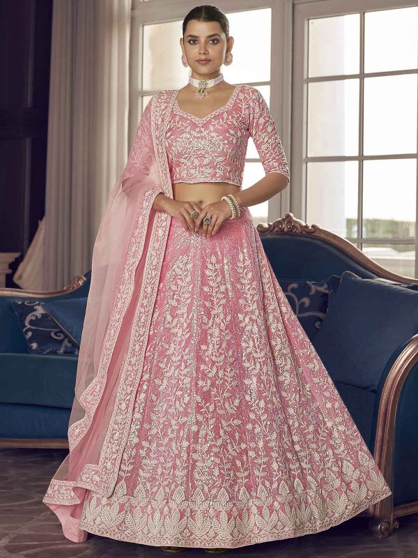 Pink Colour Organza Fabric Weding Lehenga Choli.