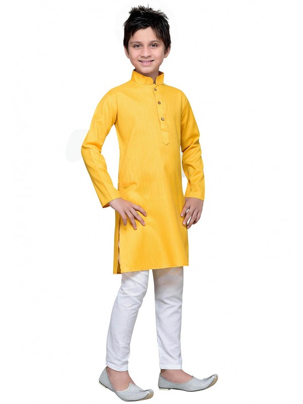 Yellow Color Cotton Kurta Pajama.