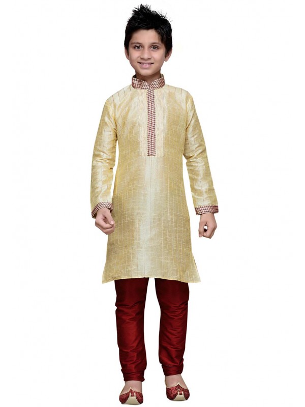 Cream Color Cotton,Linen Fabric Boy's Kurta Pajama.