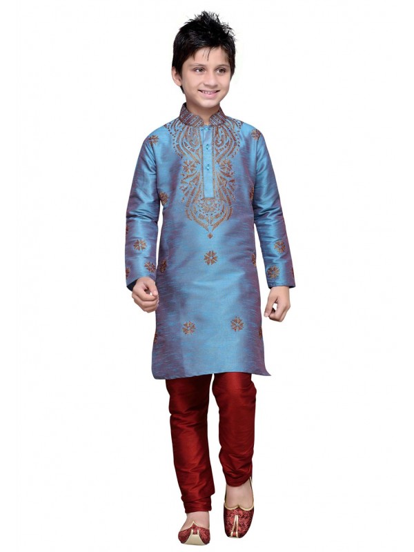 Blue Color Cotton Boy's Kurta Pajama.