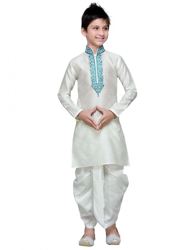 Off White Color Cotton Fabric Boy's Kurta Pajama.