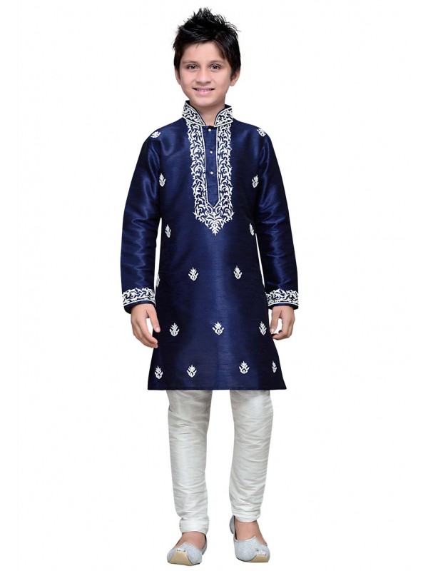 Exquisite Blue Color Cotton Boy's Readymade Kurta Pajama.