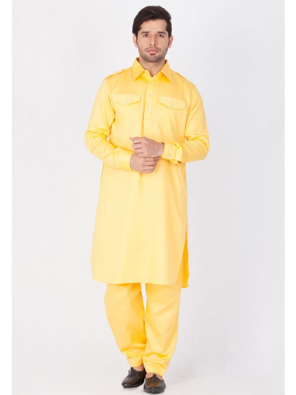 Yellow Color Cotton Kurta Pajama.