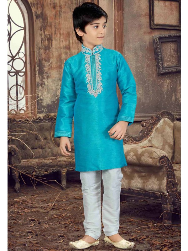 Turquoise Color Boy's Kurta Pajama.