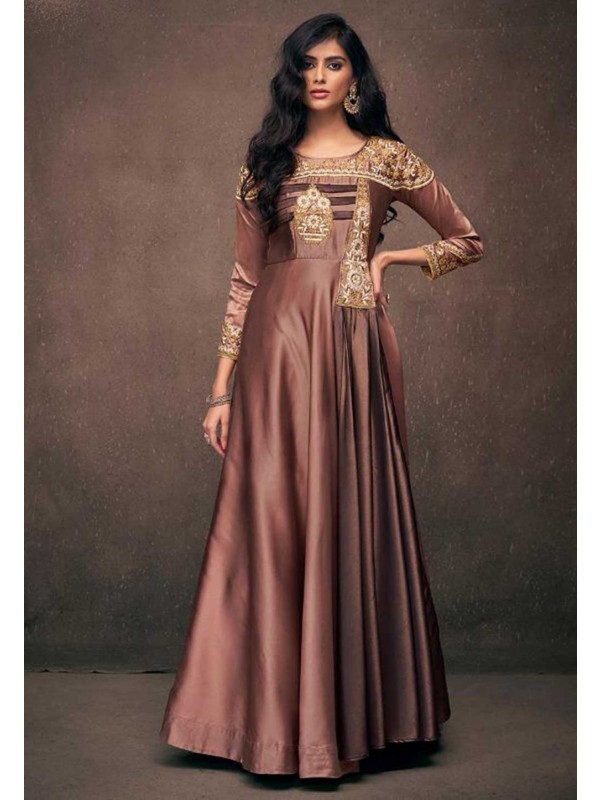 Readymade Designer Gown in Brown Color.
