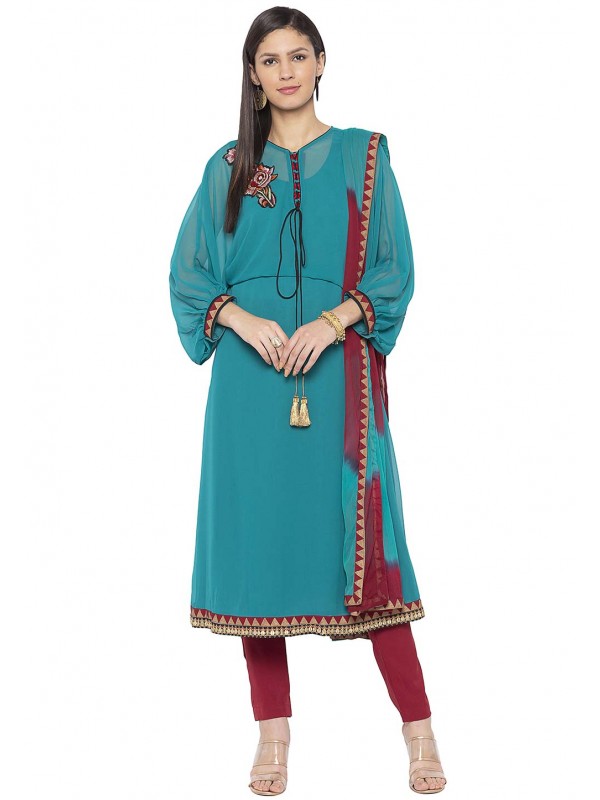 Turquoise Colour Georgette Salwar Kameez.