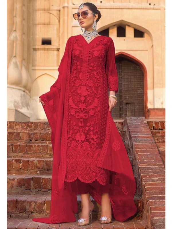 Red Colour Indian Designer Salwar Kameez.