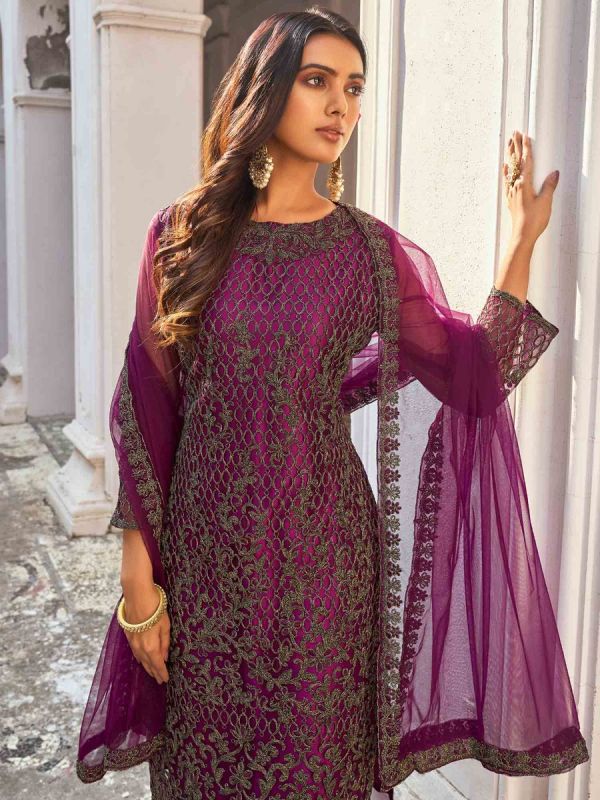 Purple Dori Embroidered Pant Style Salwar Kameez