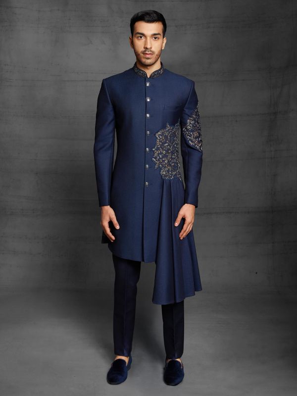 Indo Western for Men - Buy Blue Sequined Indo Western Set Online