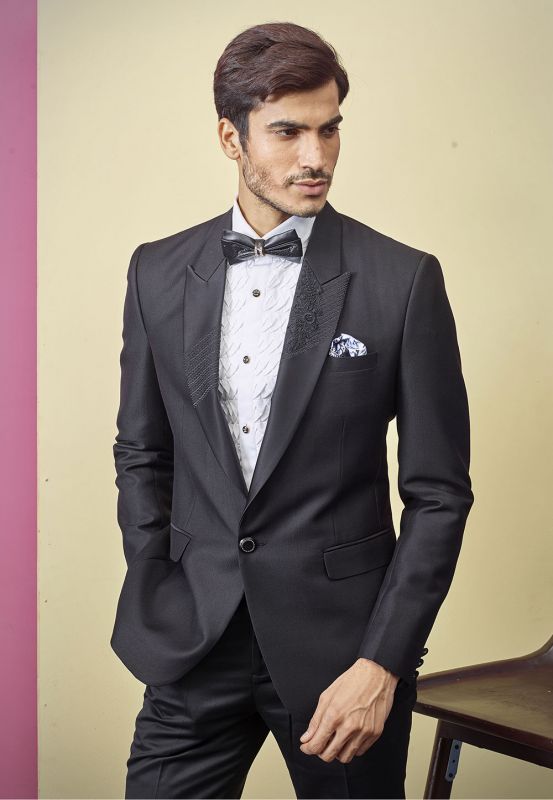 Indian Designer Tuxedo Suit Black Colour.
