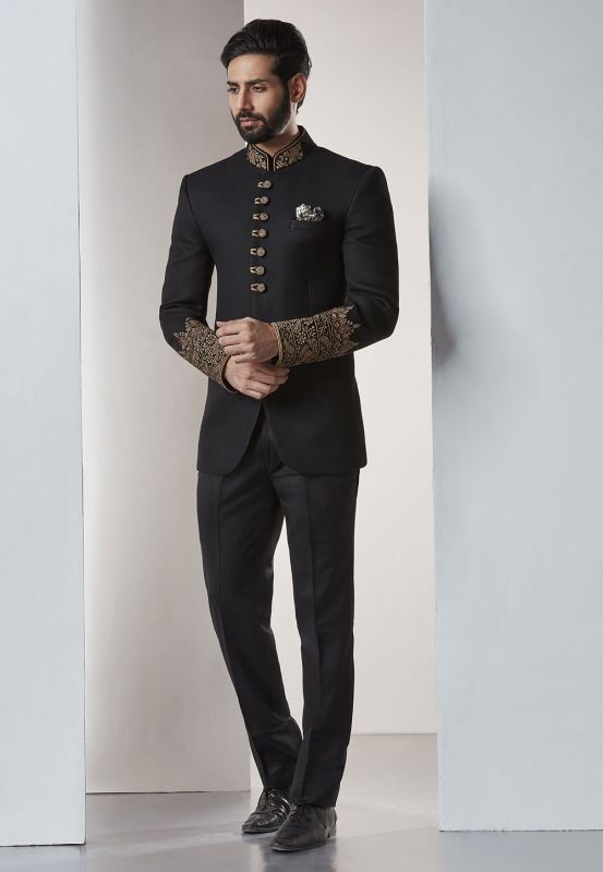 Black Color Designer Jodhpuri Suit.