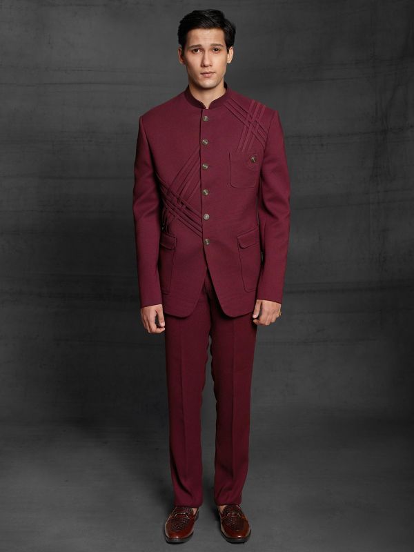 Designer Embroidered Maroon Jodhpuri Suit