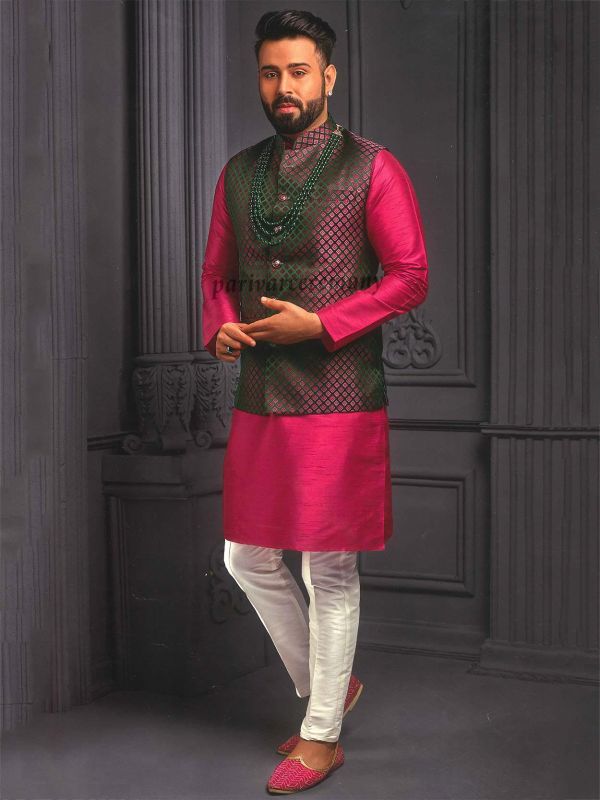 Green,Pink Colour Imported Fabric Kurta Pajama Jacket.