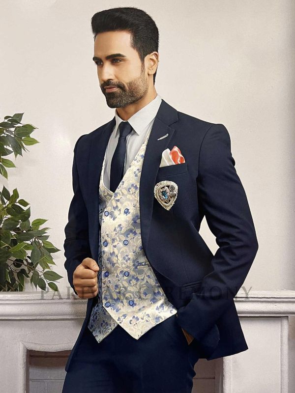 Artistic Look Blue Colour Imported Fabric Mens Designer Suit.