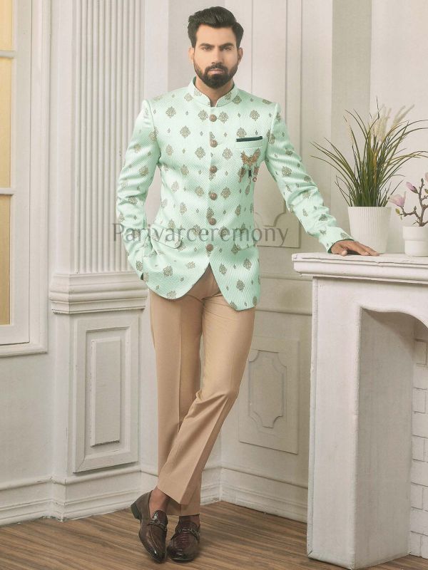 Sky Blue Colour Imported Fabric Indian Designer Jodhpuri Suit.