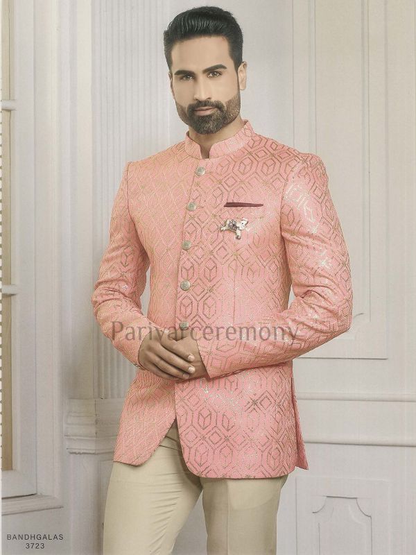 Pink Colour Imported Fabric Designer Groom Suit.