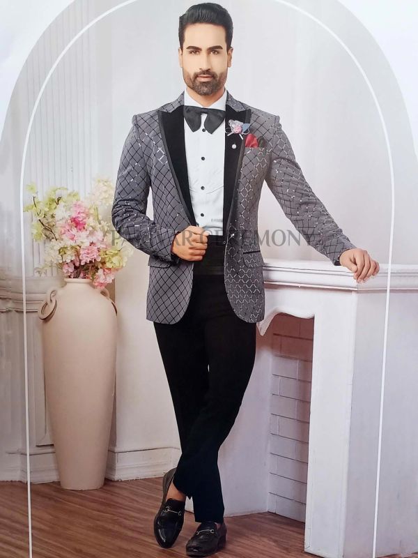 Grey Colour Imported Fabric Party Wear Mens Suit.