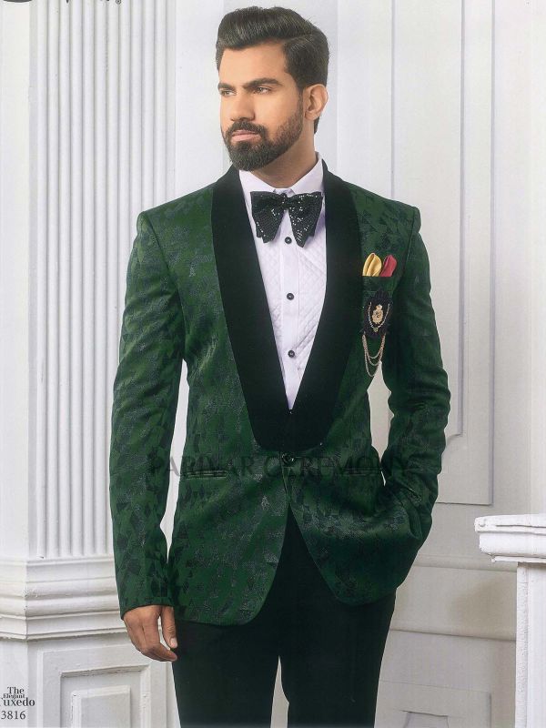 Green Colour Imported Fabric Party Wear Tuxedo Suit.