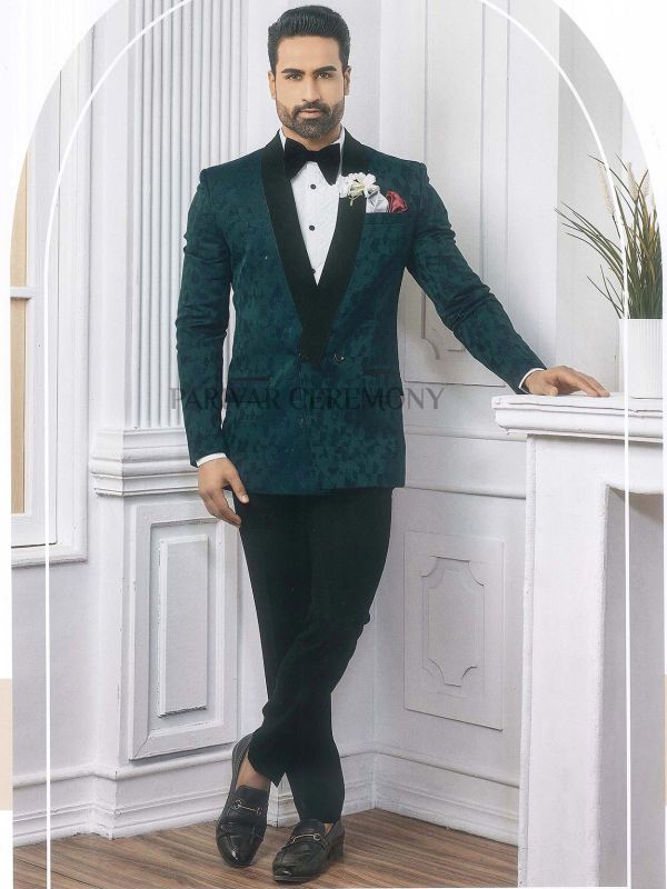 Green Colour Imported Fabric Mens Tuxedo Suit.