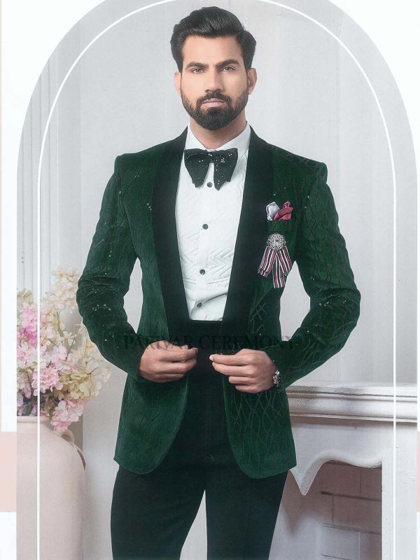 Stylish Green Colour Imported Fabric Mens Tuxedo Suit .