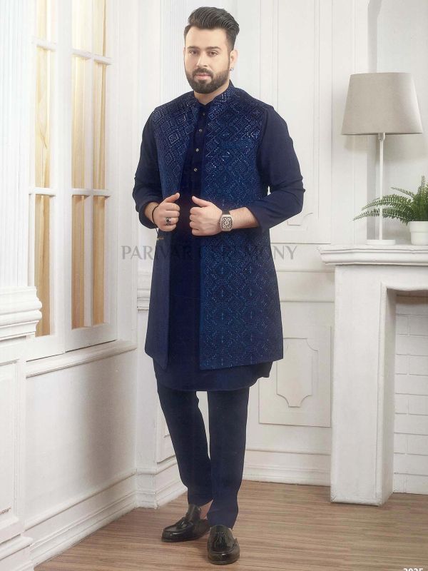 Blue Colour Party Wear Long Kurta Jacket in Imported Fabric.