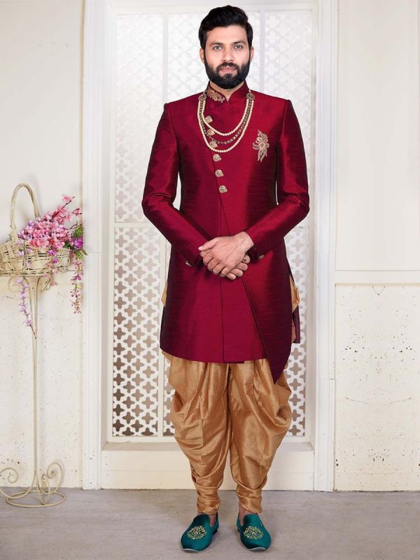 Exclusive Designer Men's Indowestern Maroon Colour.