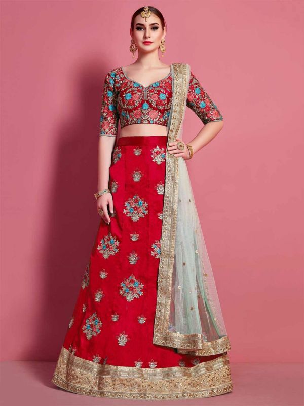 Red Colour Art Silk Lehenga Choli.