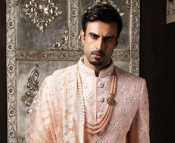 Peach Silk Embroidered Sherwani With Stole