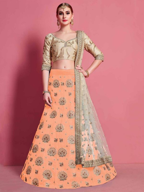 Art Silk Lehenga Choli in Orange Colour.