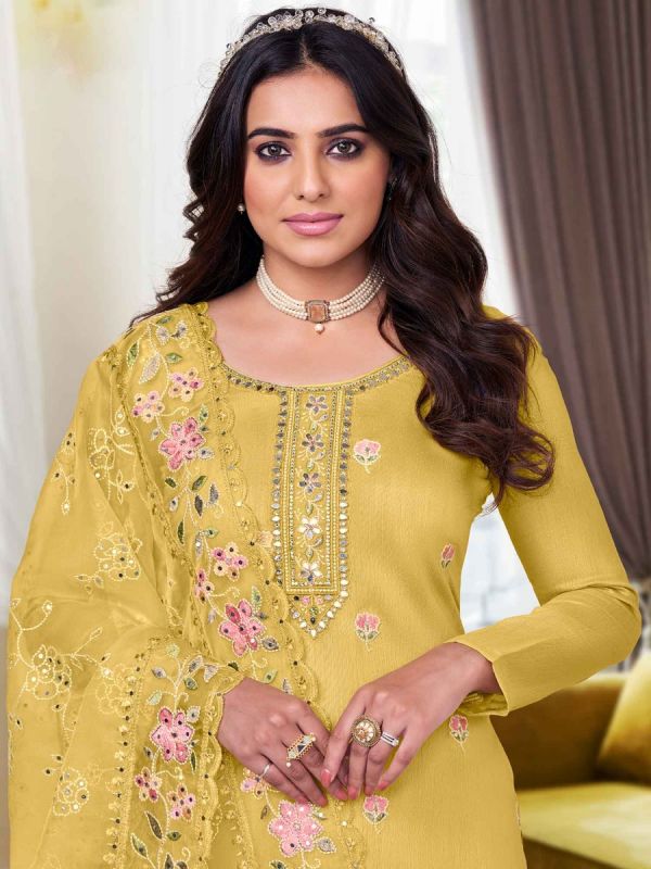 Yellow Pant Style Suit In Viscose