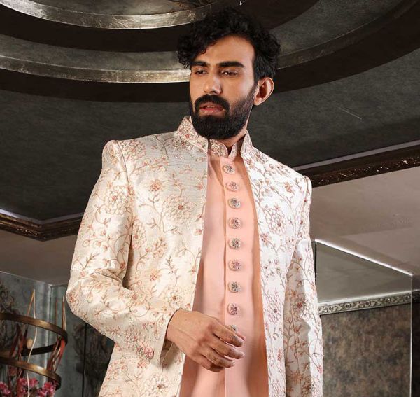 Off White Layered Indo Western With Thread Embroidery