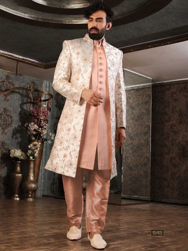 Off White Layered Indo Western With Thread Embroidery
