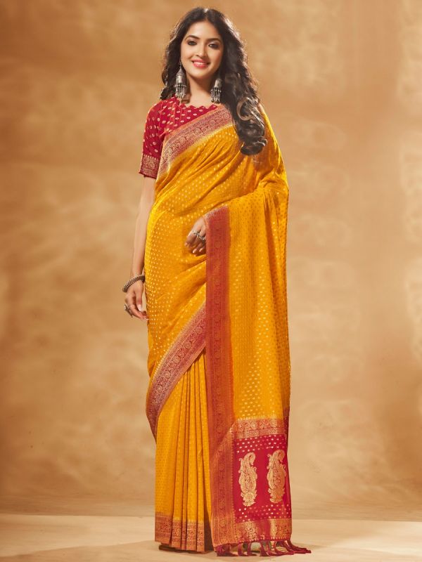 Yellow Printed Saree In Georgette Fabric
