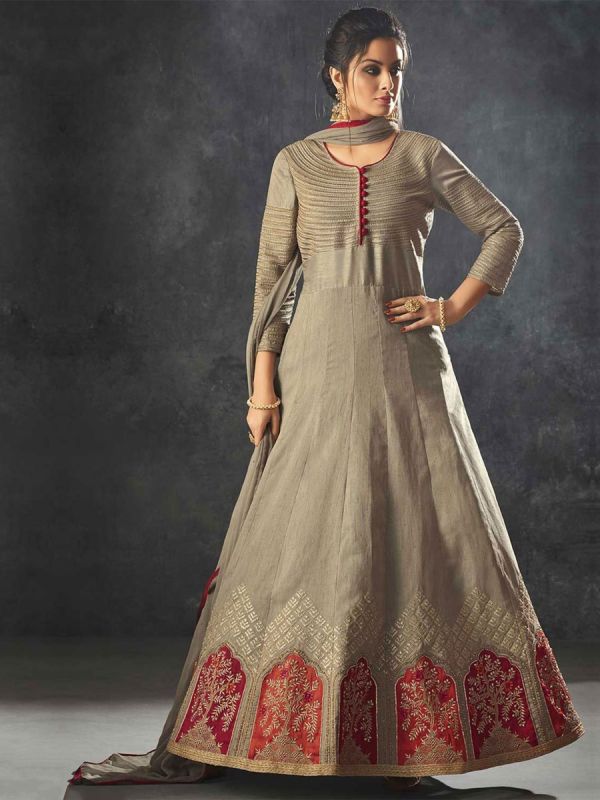 Grey Color Anarkali Salwar Suit.