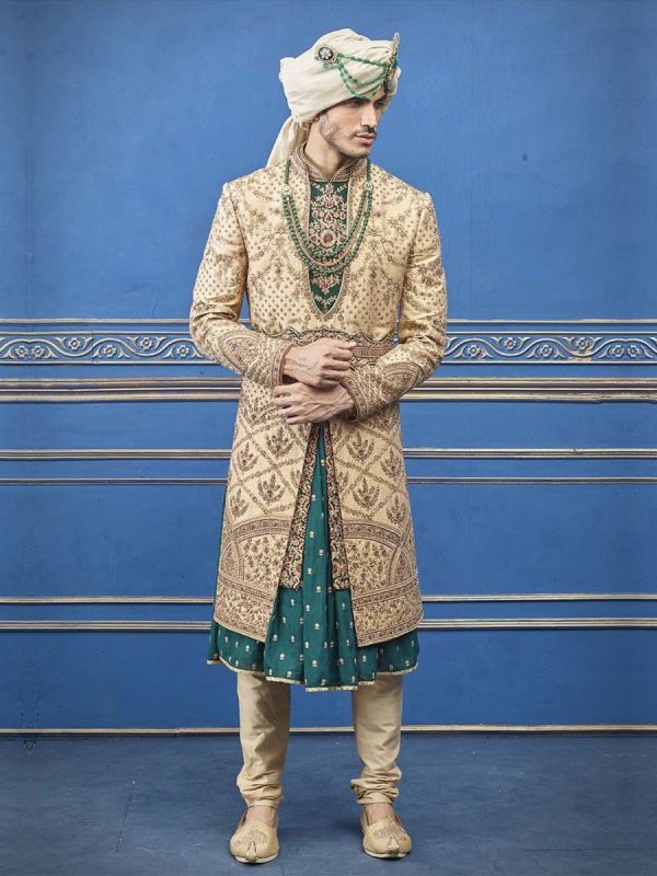 Indian Groom Sherwani Golden Color.