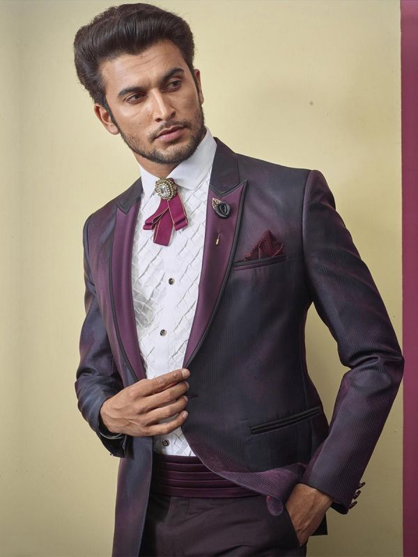 Fabulous Designer Tuxedo Suit Wine Colour.