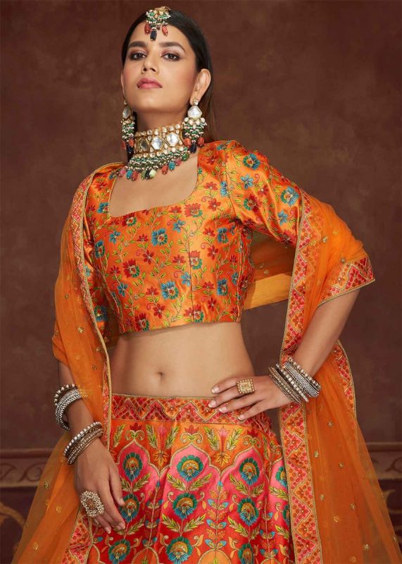 Multicolor Painted Lehenga Choli In Art Silk