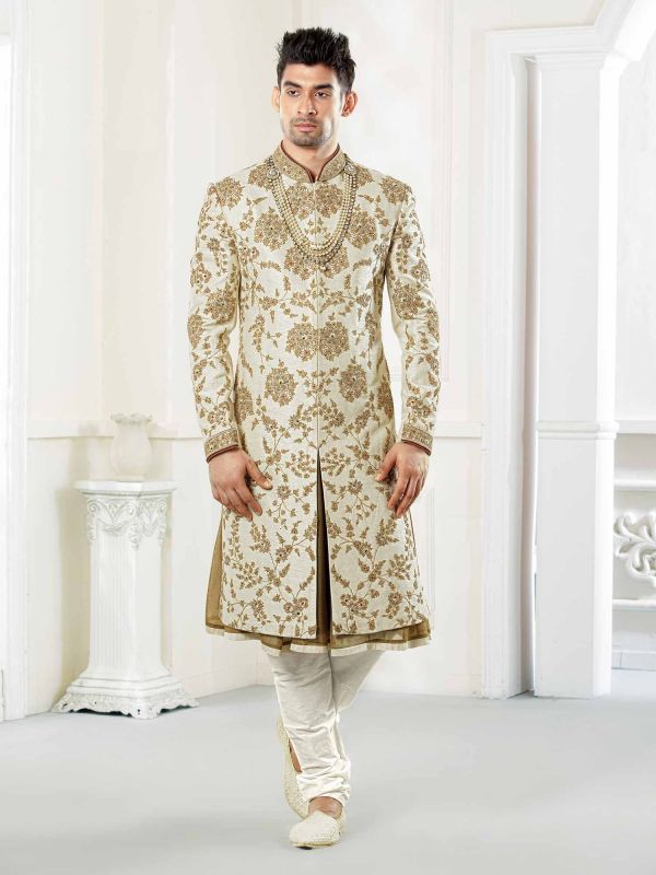 Buy Attractive designer sherwani in cream colour