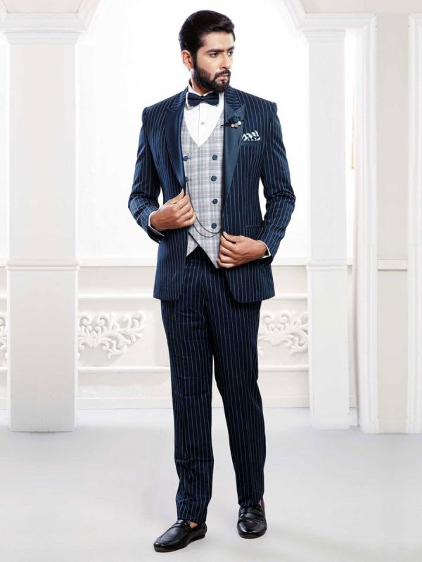 Buy designer party wear suits for men in blue colour