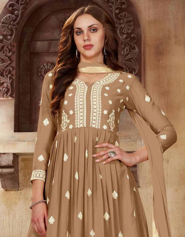 Beige Embroidered Salwar Suit In Georgette
