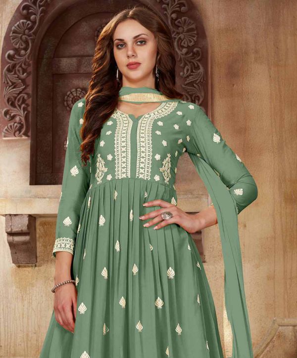 Green Embroidered Palazzo Suit With Embroidery