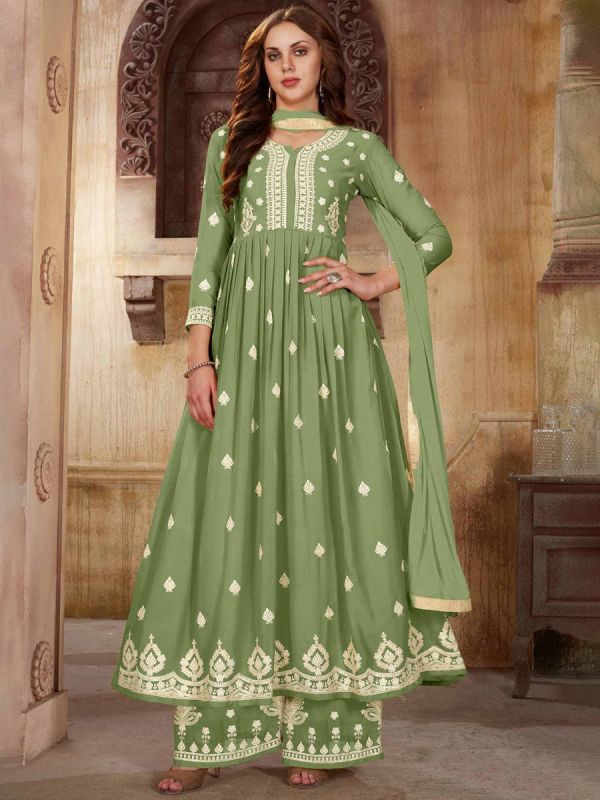 Green Georgette Salwar Kameez With Embroidery