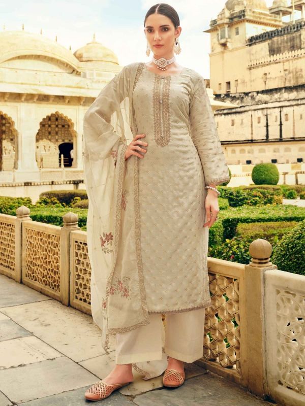 Off White Embroidered Casual Salwar Suit Online USA