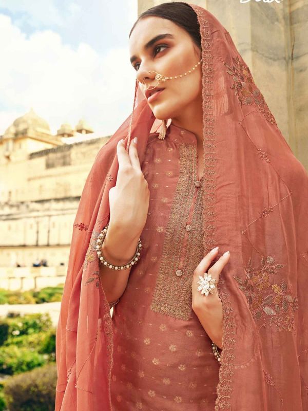 Peach Straight Cut Salwar Suit In Cotton
